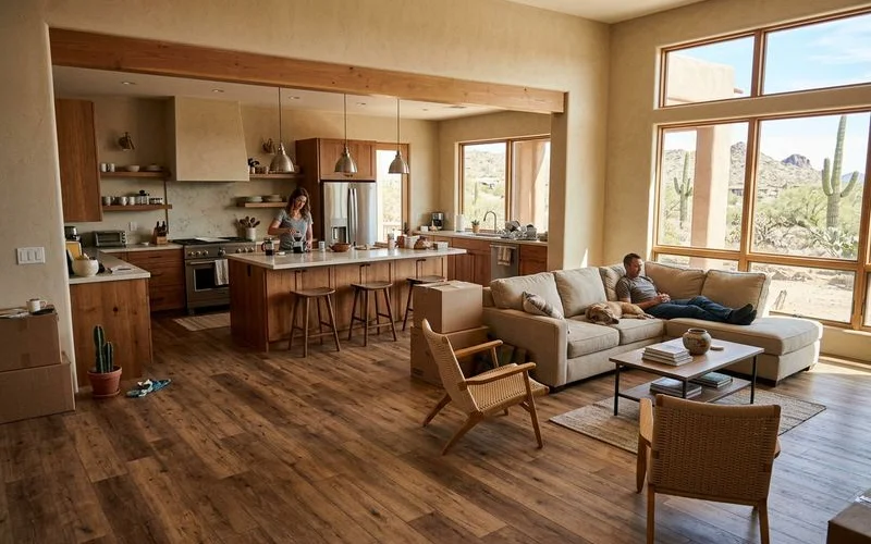 Finished whole home LVP installation in open concept Arizona living area