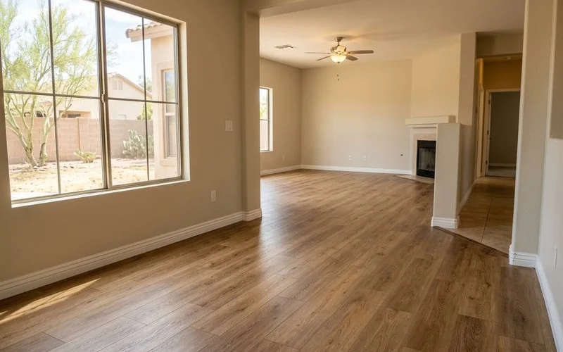 Completed LVP installation with new baseboards and transitions