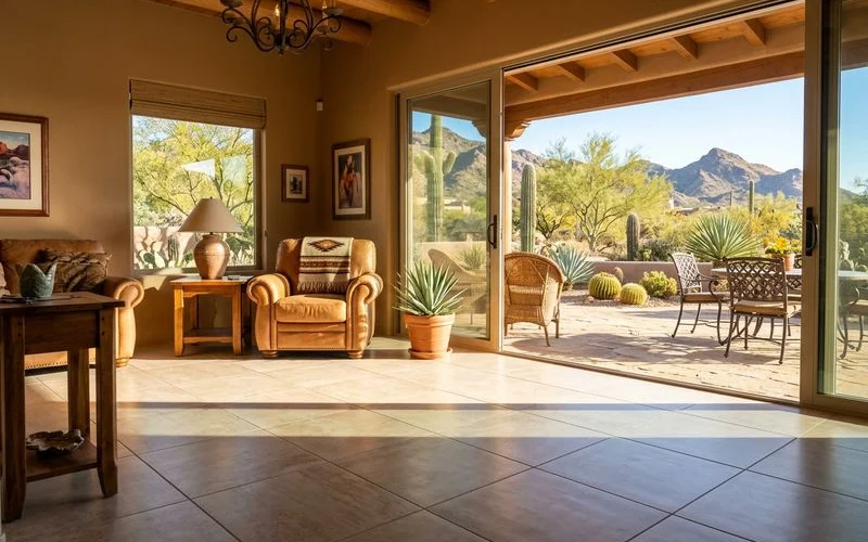 Porcelain tile floor in sun-drenched Arizona room looking perfectly maintained