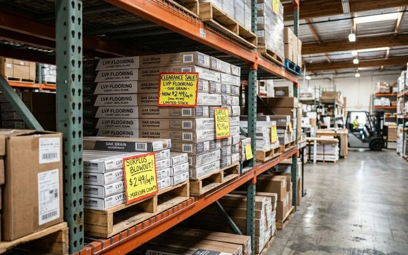Discounted flooring materials at warehouse clearance sale
